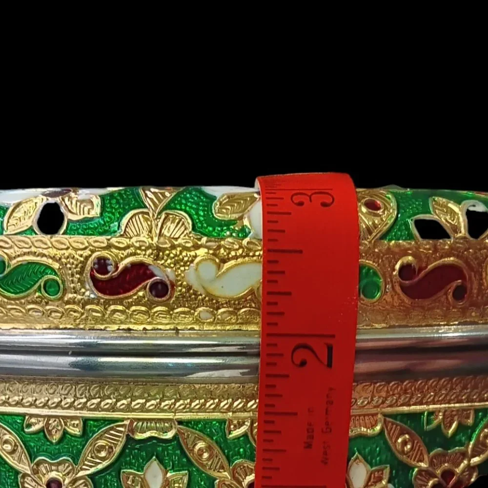 Peacock Tin Canister Stainless Steel Meenakari Green Blue Red Floral Approxim